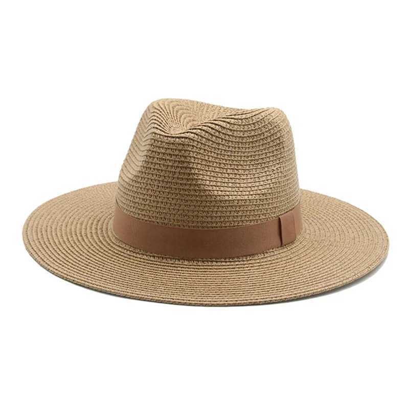 Black Ribbon Panama Straw Hat Flat Eaves Outdoor Spring and Summer Sunshade Beach Hats for Women H260407
