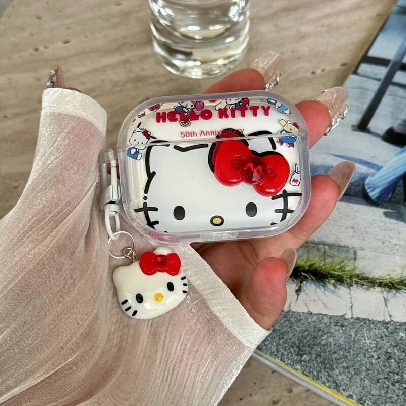 Designer Cute Sanrio Hello Kitty Earphone Case For Airpods 1 2 3 4 Pro 2 Wireless Bluetooth Headset Protective Soft Cover With Pendant