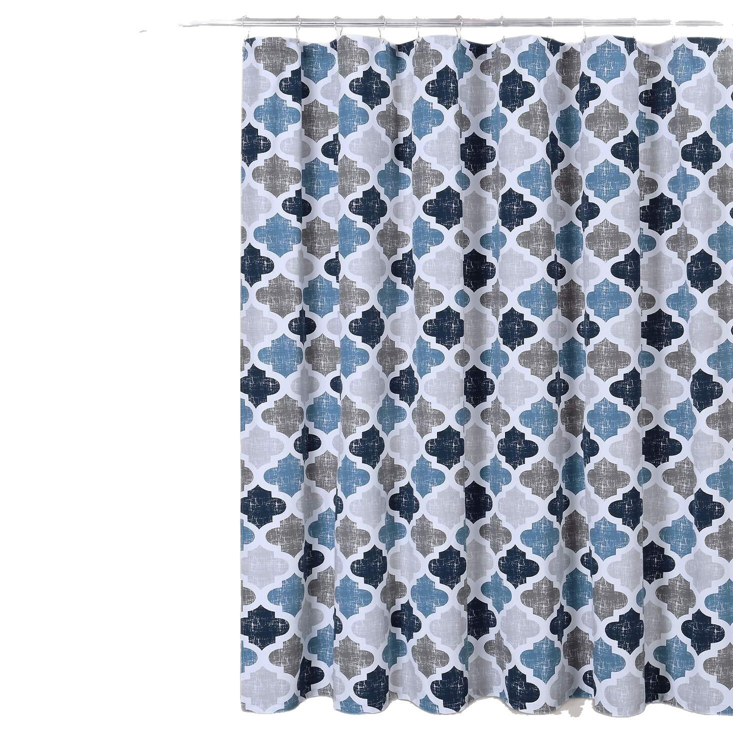 Shower Curtain Ocean Blue Gray Geometric Clover Pattern Modern Polyester Cotton Farmhouse Fabric Waterproof Bathroom Curtain