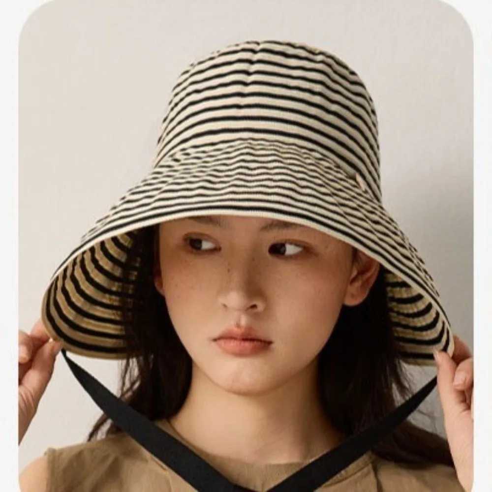 Hot Sale Wide Brim Striped Sun Hat Wide-Brimmed Foldable Fisherman Hat Striped Anti-uv UV Protection Hat Gift H260407