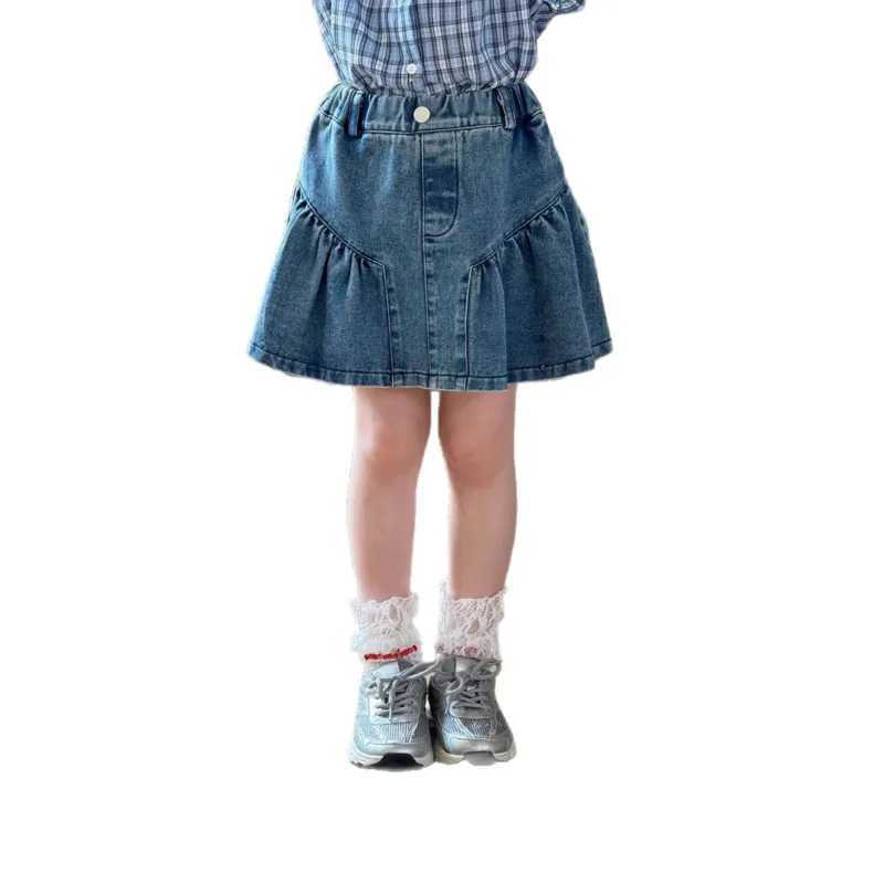 26 Spring Summer Cotton Girls Ruffled Denim Skirt New Korean Style Children Baby Versatile Denim Short Dress 2-14 Years Outfit H260407