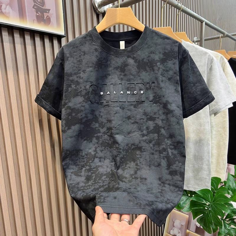 Luxury Designer Men's Casual Sportswear Tie Dye Letter Print Cotton Oversized T-shirt High-end Street Fashion Breathable Summer Activewear