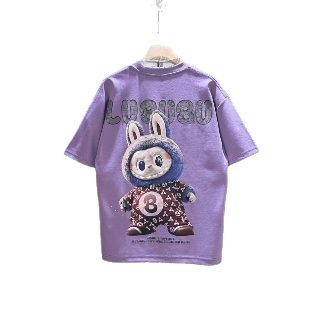 Luxury Designer Men's Casual Sportswear Cartoon Labubu Print Cotton Oversized T-shirt High-end Street Fashion Breathable Summer Activewear