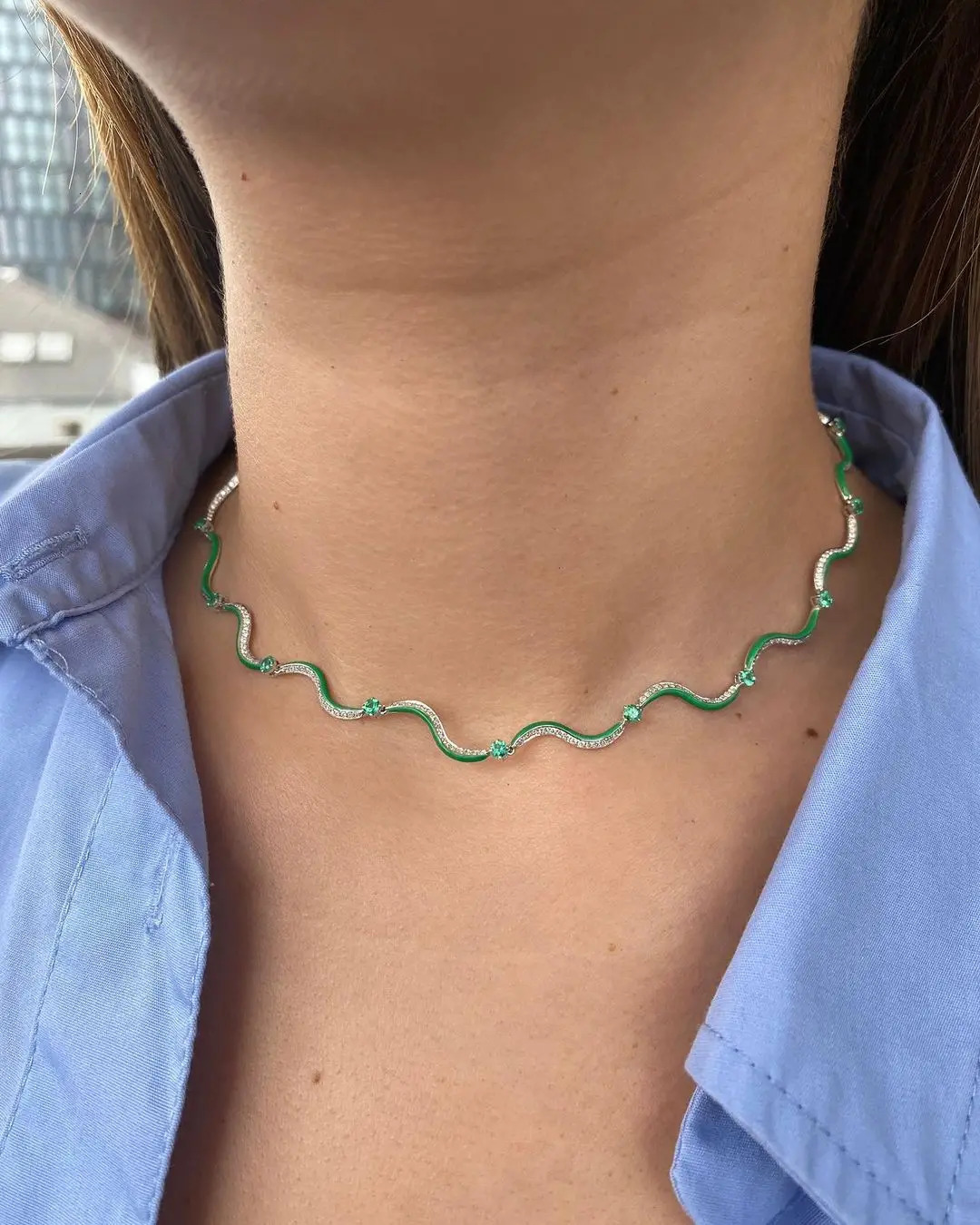 Colorful Enamel Water Wave Tennis Necklaces for Women Paved Bling Cubic Zirconia Gold Color Chocker Party Fashion Jewelry260410BJ - view 4