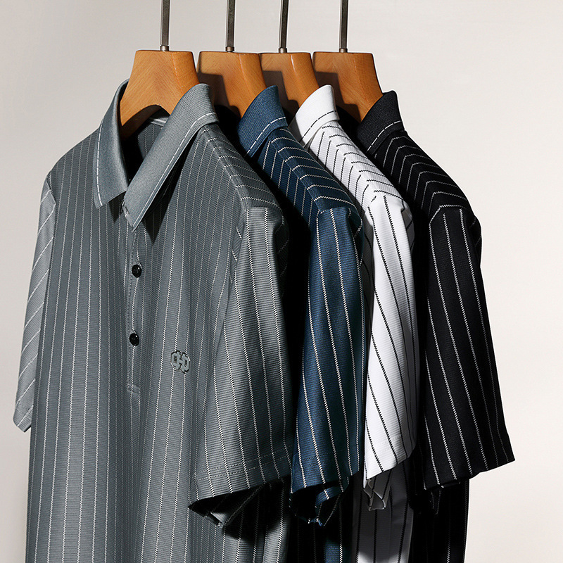 Luxury Designer Men's Short Sleeve Polo Shirt Premium Vertical Stripe Pattern High-end Business Casual Top Embroidery Detail Elegant Craft For Ge