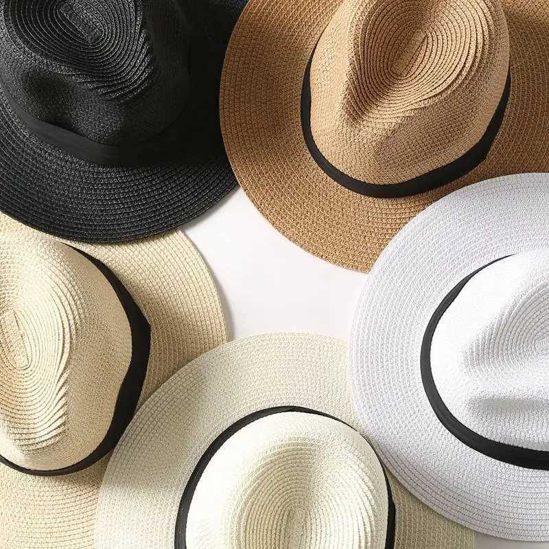 WZCX Collapsible Sun Protection Fashion New Straw Hat Solid Color Casual Wide Brim Beach Hat Women Summer Cap H260407