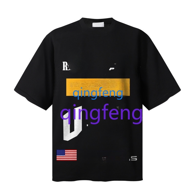 Summer casual 100% cotton T-shirt loose fitting geometric letter pattern printed short sleeved T-shirt for men and women American high street half sle