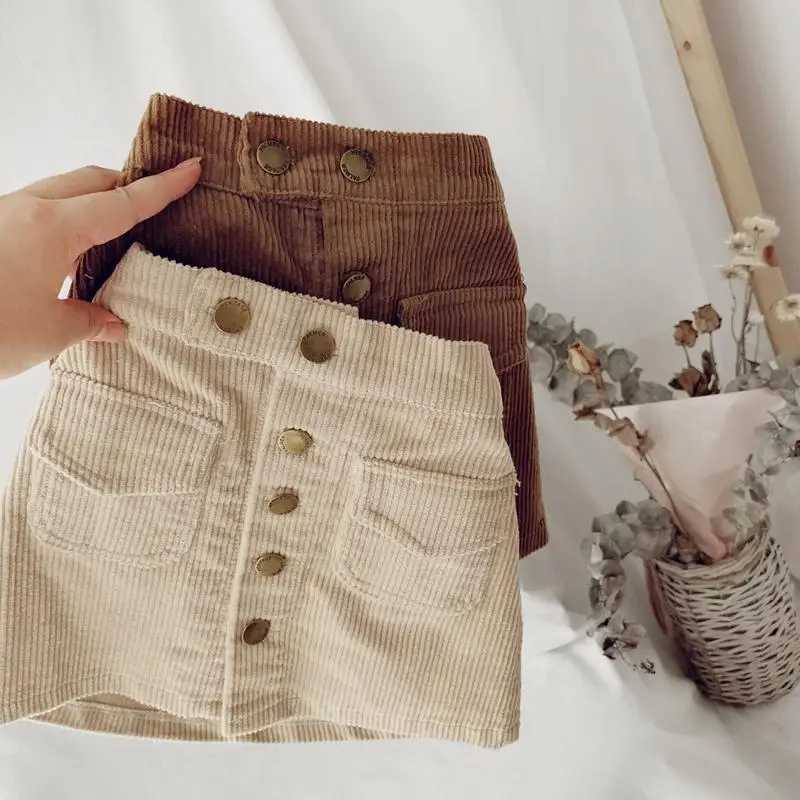 Baby Girl A-line Spring Skirt Girl Corduroy Half Skirt Solid Classic Short Skirt Autumn Wrapped Hip Versatile Childrens Skirt H260407