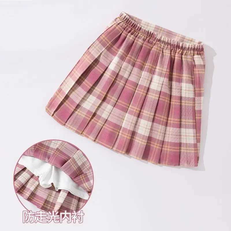 Summer Teenage Pleated Skirts Girls Plaid Skirt High Waist Skirts Kids Cute Uniforms Children Dance10 12 13 14 Years H260407