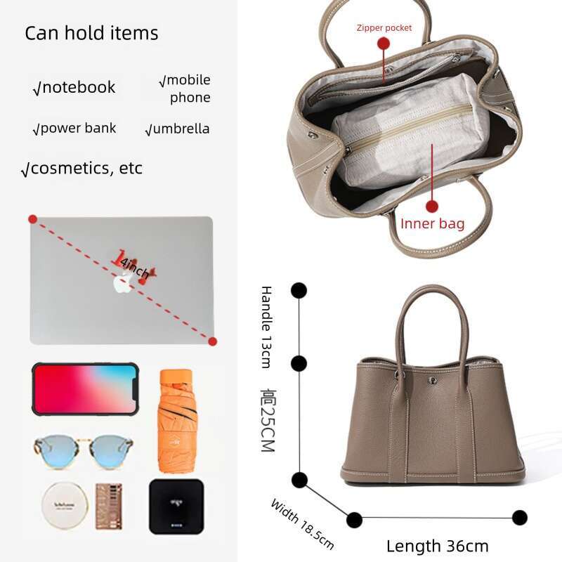 Garden Genuine Leather Large Capacity Women's Shoulder Bag Versatile Handheld Niche High-End Feel Female Office Handbag