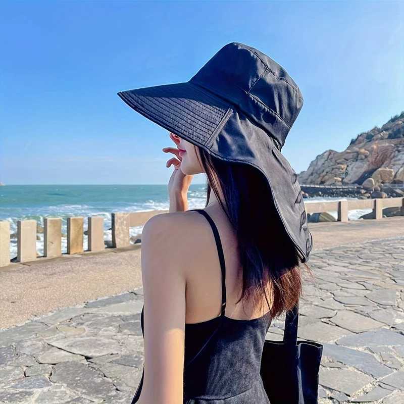 New summer ponytail hat with large brim sun visor womens neck protection fishermans hat outdoor hat H260407