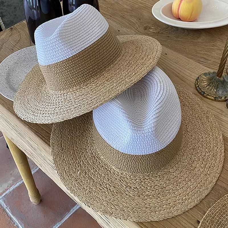 Womens Summer Raffia Jazz Hat Patchwork Cross-Border Sun Protection Sunshade Panama Beach Straw Hat Daily Party Paper Straw H260407
