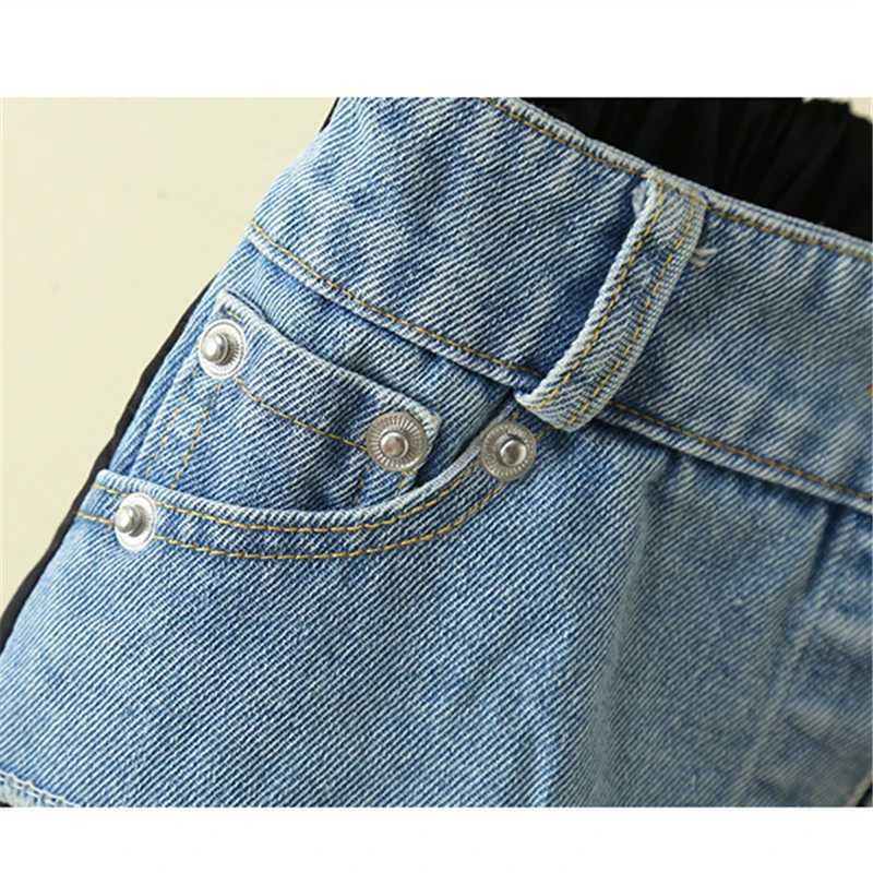 Korean Child Long Patchwork Denim Skirt For Teens Girls Elegant Summer Streetwear Clothing Kids High Waist A Line Black Skirt H260407