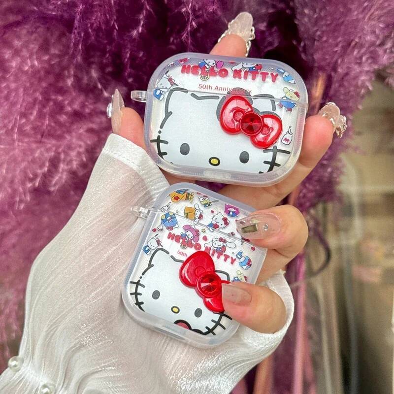 Designer Cute Sanrio Hello Kitty Earphone Case For Airpods 1 2 3 4 Pro 2 Wireless Bluetooth Headset Protective Soft Cover With Pendant