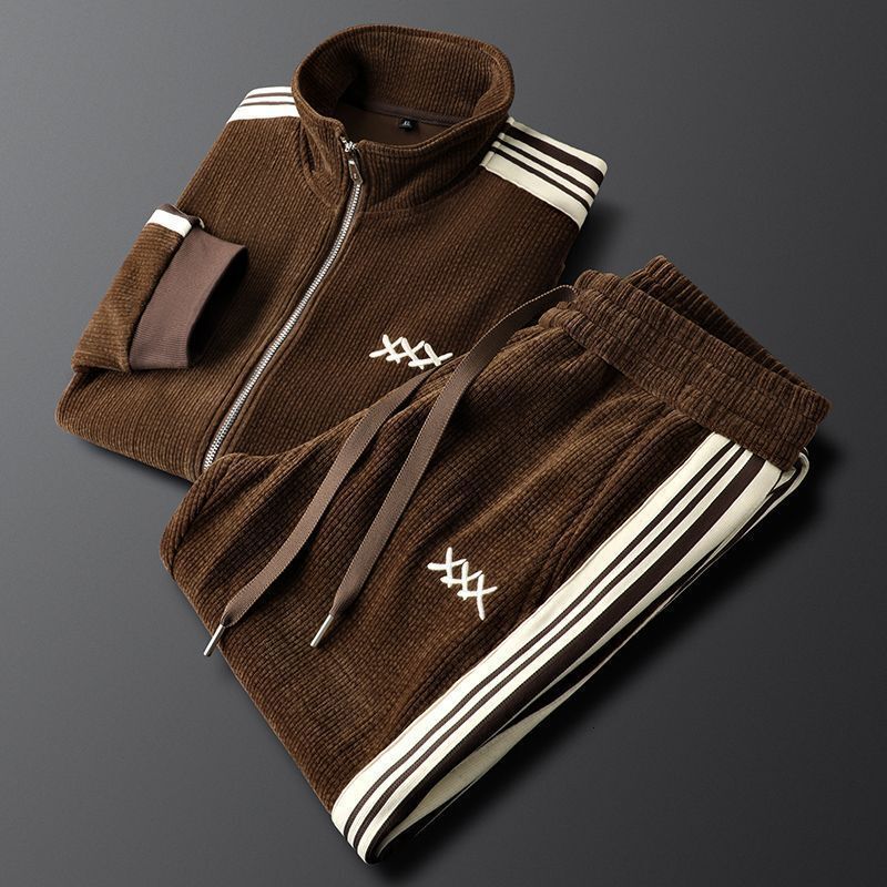 Luxury Brand Designer Spring and Autumn Men New Fashion Casual Sports Two-Piece Set Stand Collar Cardigan Jacket Trendy Straight-Leg Pants Suit