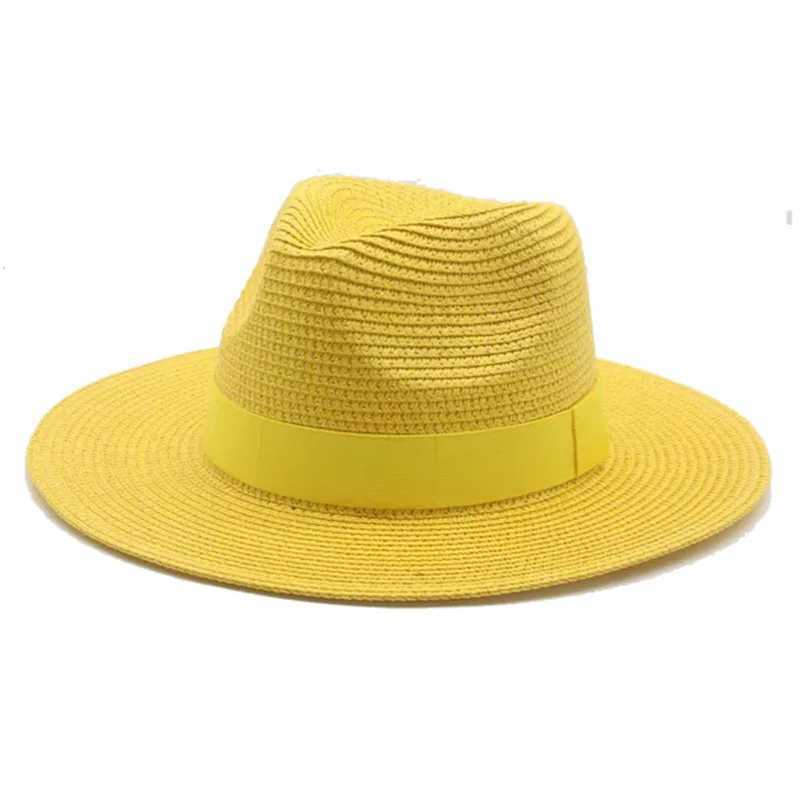 Black Ribbon Panama Straw Hat Flat Eaves Outdoor Spring and Summer Sunshade Beach Hats for Women H260407