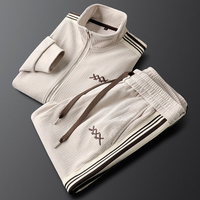 Luxury Brand Designer Spring and Autumn Men New Fashion Casual Sports Two-Piece Set Stand Collar Cardigan Jacket Trendy Straight-Leg Pants Suit