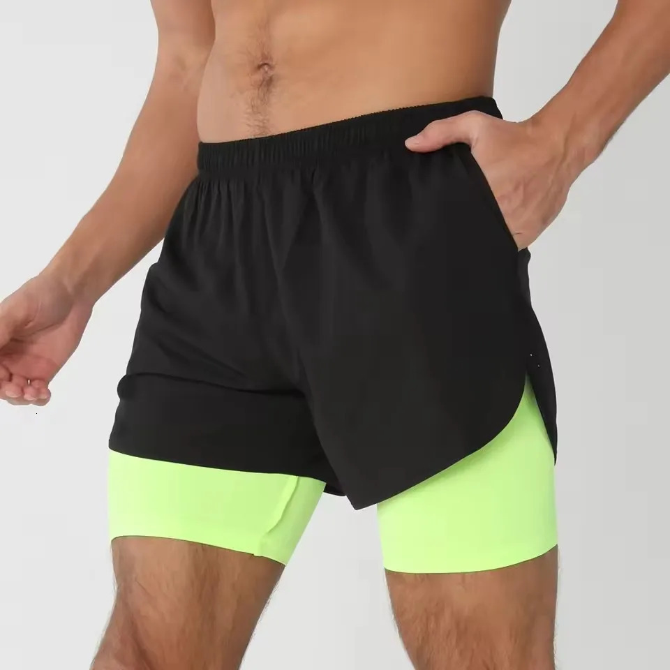 Men Running Shorts Gym Sports 2 In 1 Quick Dry Workout Training Fitness Jogging Short Pants Summer 260407