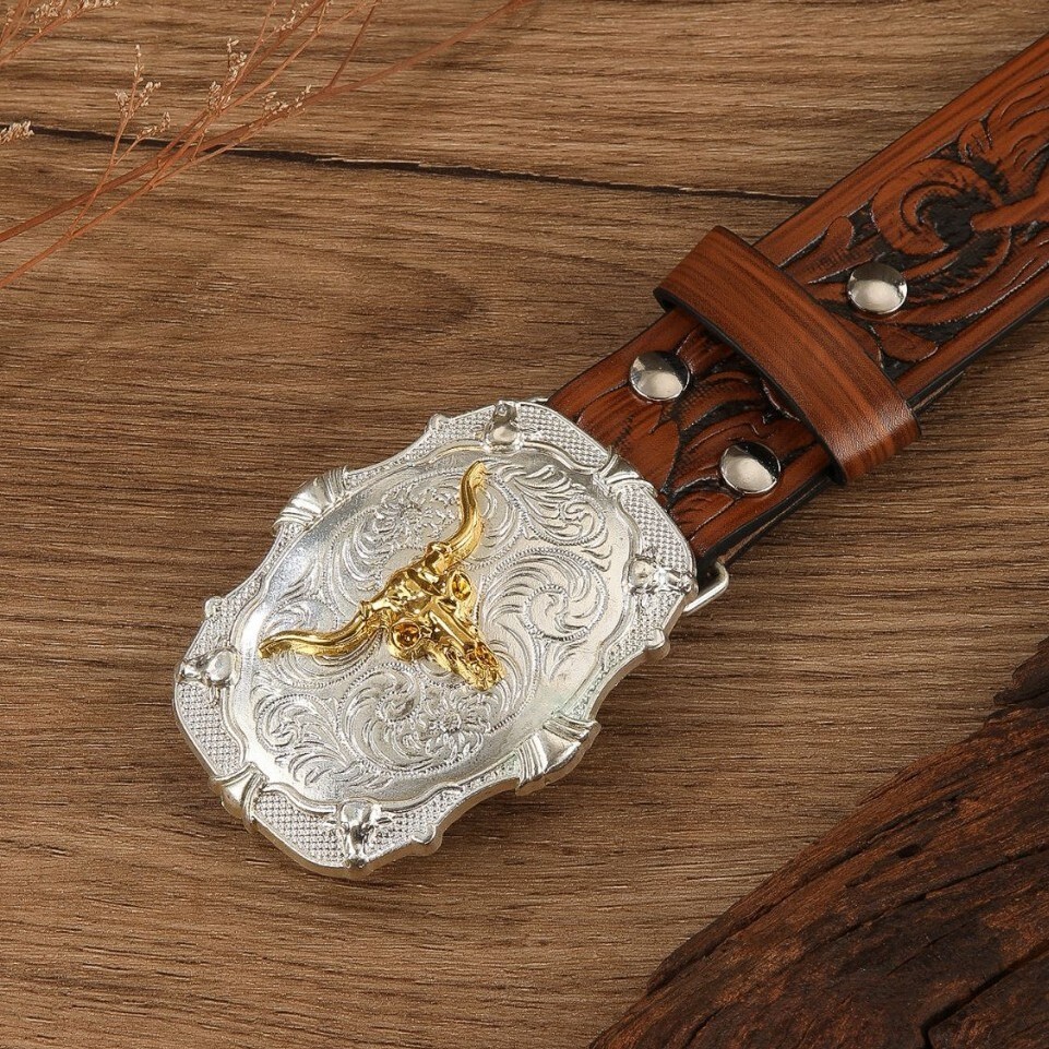 2026 Designer Luxury American Western Cowboy Vintage Carved Buckle Belt For Men And Women Trendy Animal Bull Head Pattern Belt Men's Unique Style