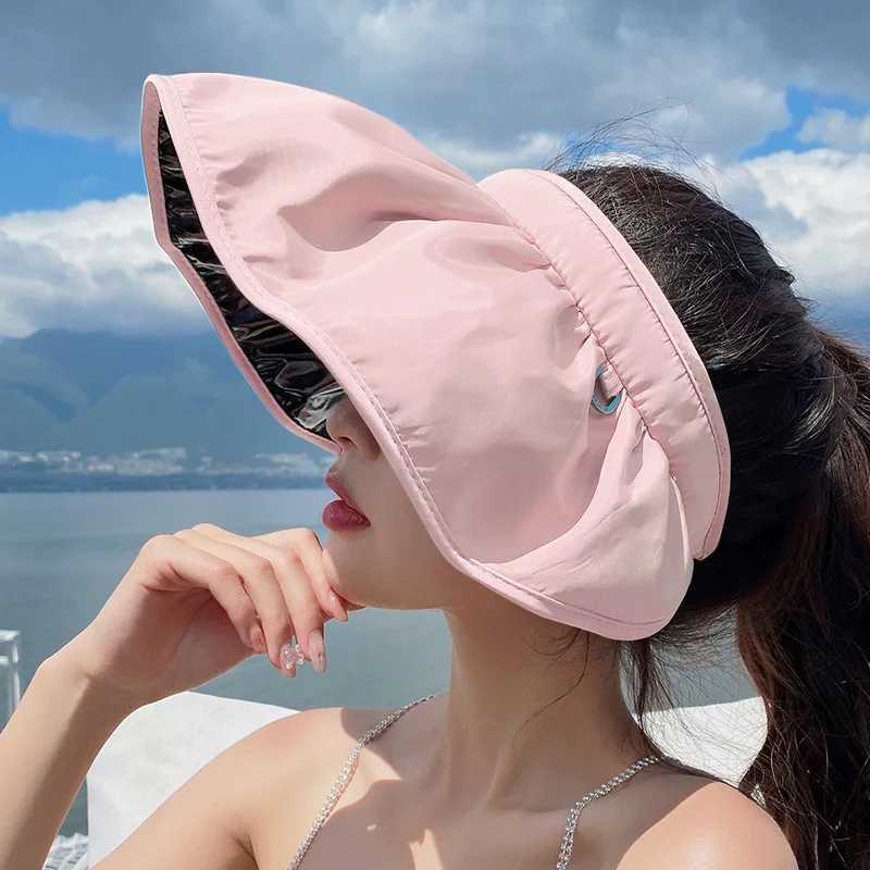 Summer Sun Hat Korean Version Sun Hat Big Brim Face Cover Internet Celebrity Shell Hat Portable Rollable Headband Sun Lady Hat H260407
