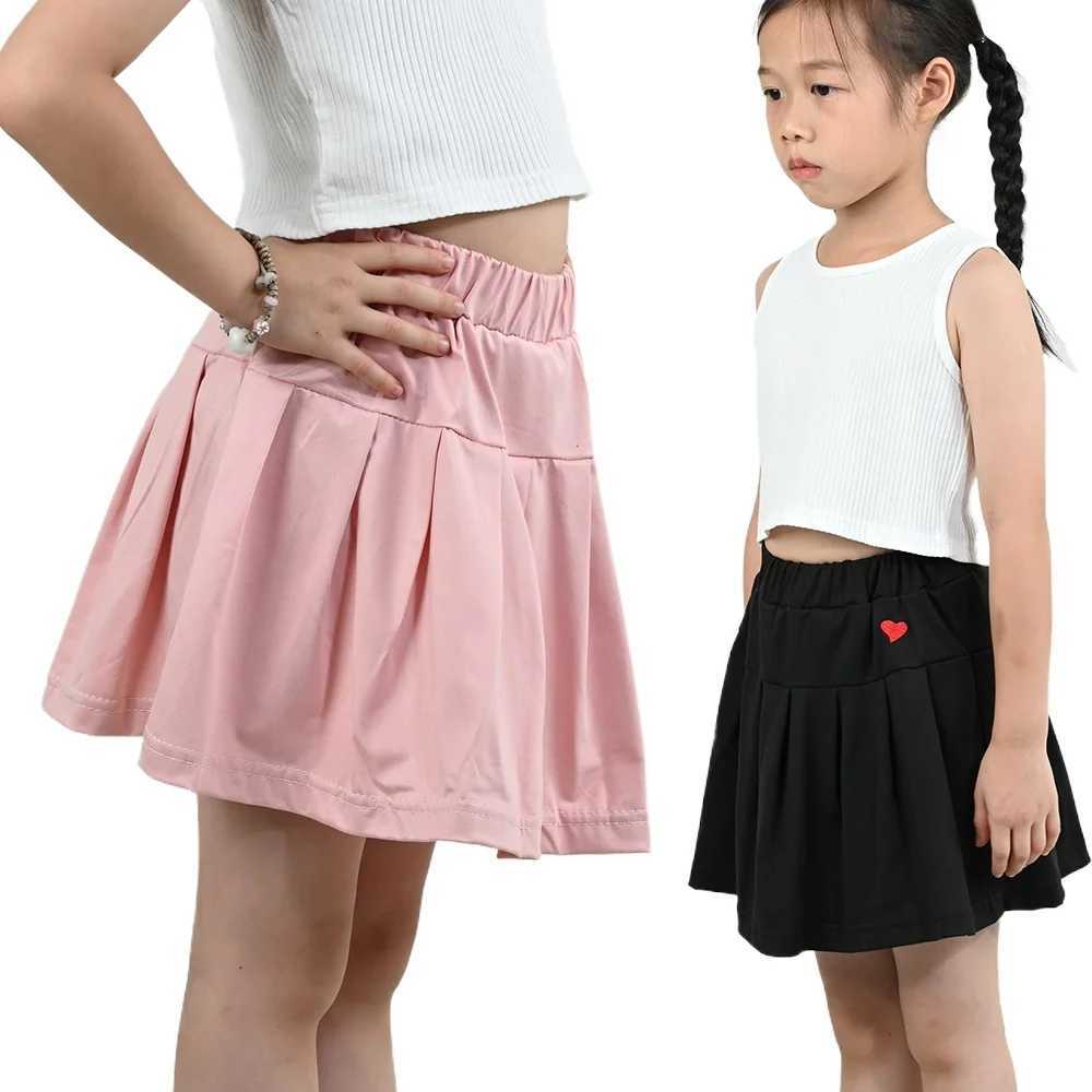 Children Summer Skirts With Shorts Kids A Line High Waist Mini Dress Girls Black White Pink Pleated Skirt Student Uniform Skirts H260407