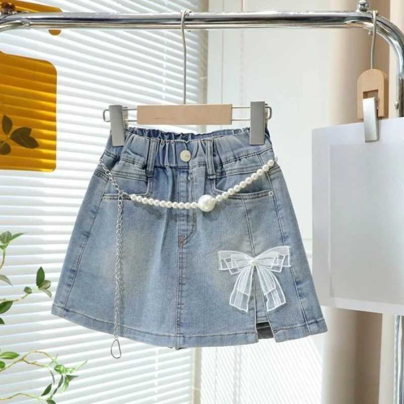 Girls Denim Skort 2026 Summer Kids Short Pants Cute Sweet Style Fake Two Piece Design Comfortable Stretch Casual Versatile H260407