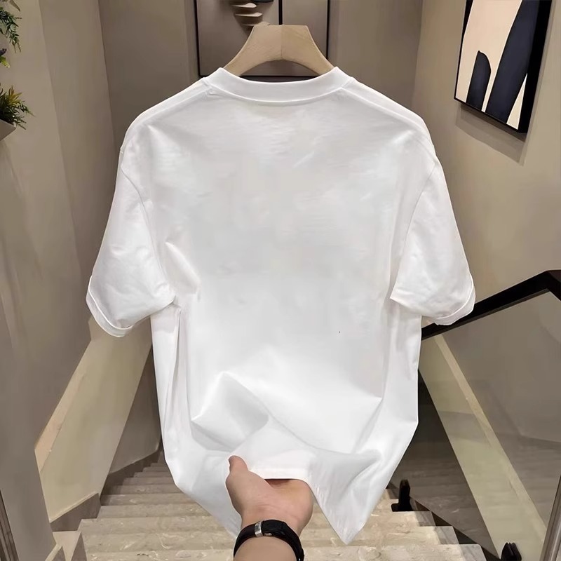 Designer's Luxurious Casual Sports Men's Floral T-shirt White Short Sleeved Round Neck T-shirt High-end Summer Streetwear, Breathable Top Su