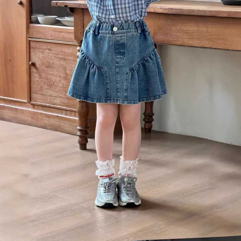 26 Spring Summer Cotton Girls Ruffled Denim Skirt New Korean Style Children Baby Versatile Denim Short Dress 2-14 Years Outfit H260407