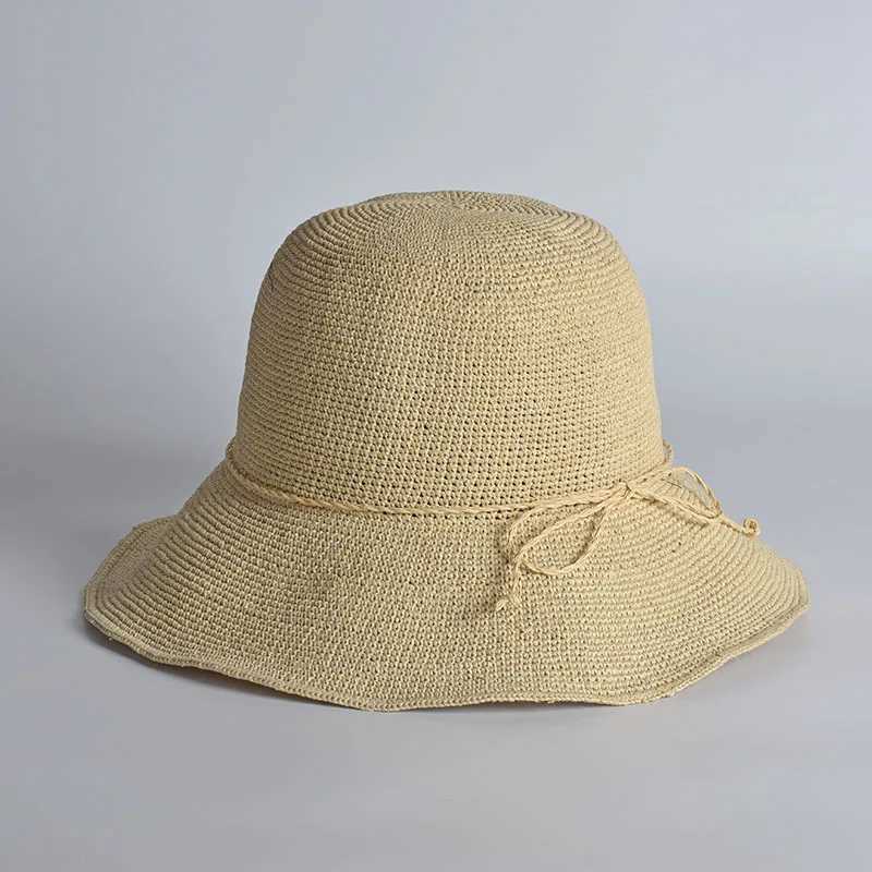 Ultra-Fine Raffia Bucket Hat Women - Korean Style Handwoven Fisherman Sun Hat for Beach Vacation H260407