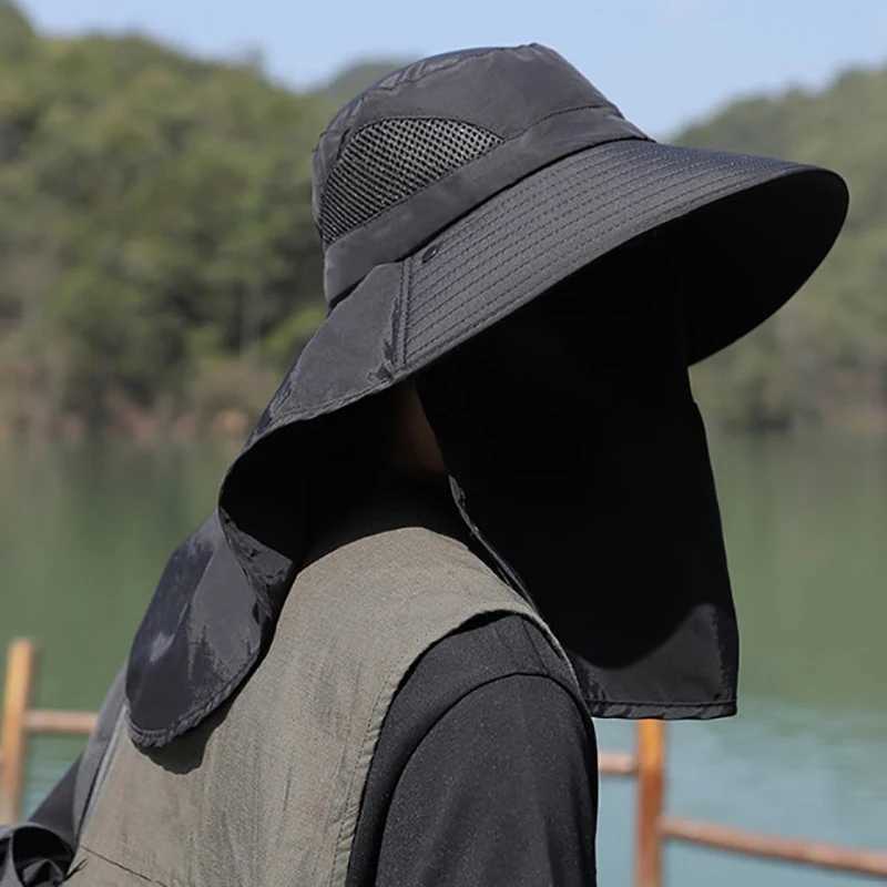 Summer Sun Hats UV Protection Outdoor Hunting Fishing Cap For Men Women Hiking Camping Visor Bucket Hat Neck Flap Fisherman Hat H260407