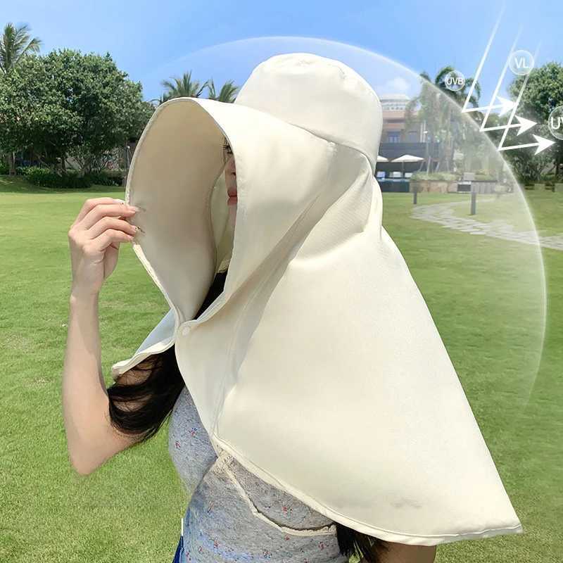 Full Face Sun Protection Hat Outdoor Women Summer Sunshade Visor Big Hat Fishing Hiking Travel Neckprotection Shawl Bucket Hats H260407