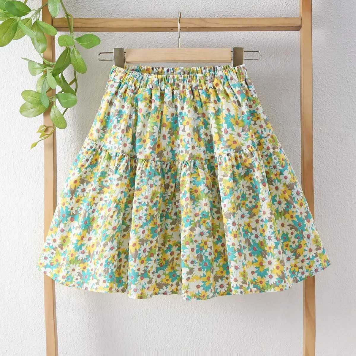 Summer New Girls Floral Print A Line Puffed Skirt School Anti Exposure Tutu Half Skirt Fluffy Short Dress for Kids Children H260407