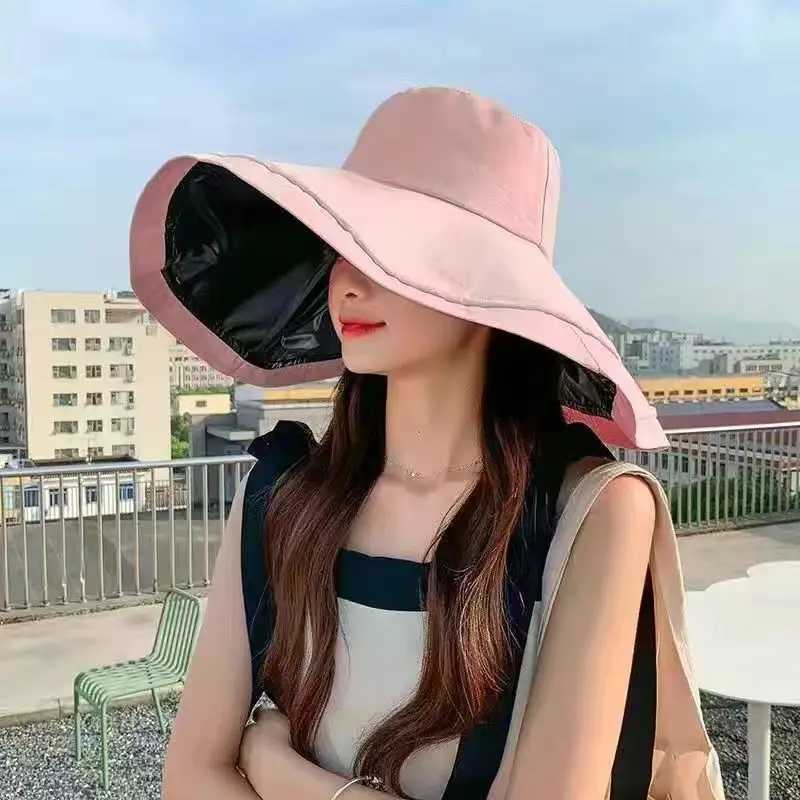 1pc Cosplay Womens Wide-brimmed Hat Soft Reversible Super-large Brim Summer Beach Hat Breathable Face-covering Slim Visor H260407
