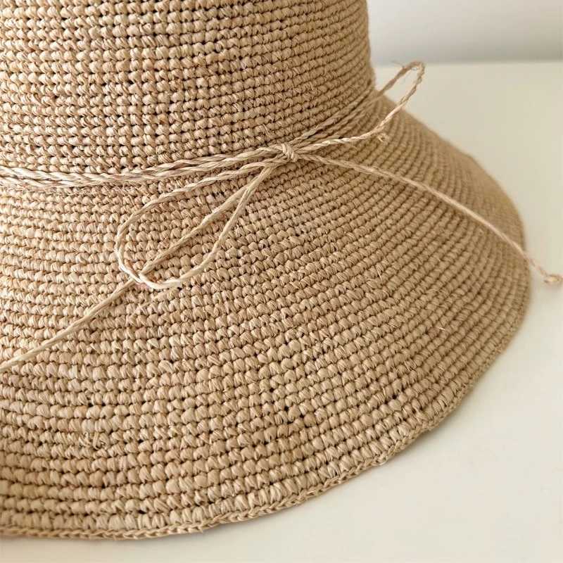 Foldable Wide Brim Sun Hat for Women Hand-Crocheted Raffia Hat Floppy Straw Hat Uv Protection Summer Beach Accessorice H260407