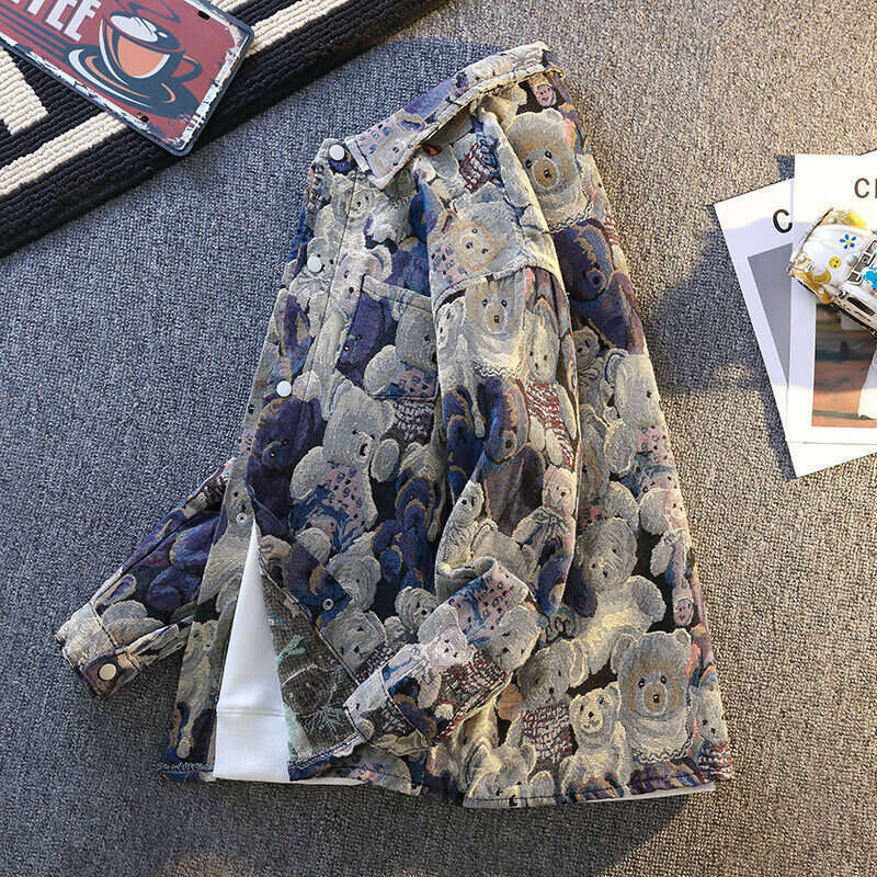 New Fashionable Casual Trendy Spring And Autumn Loose Fit Bear Print Jacket Shirt For Men - view 3