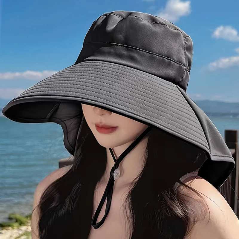 New summer ponytail hat with large brim sun visor womens neck protection fishermans hat outdoor hat H260407