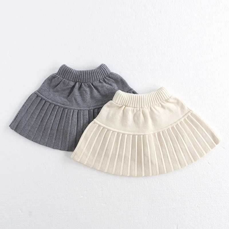 2026 Spring New Knitted Cotton Infant Kids Pleated Skirt Girls Cute Solid Double Layered Dress Children Thin Knitted Shorts H260407