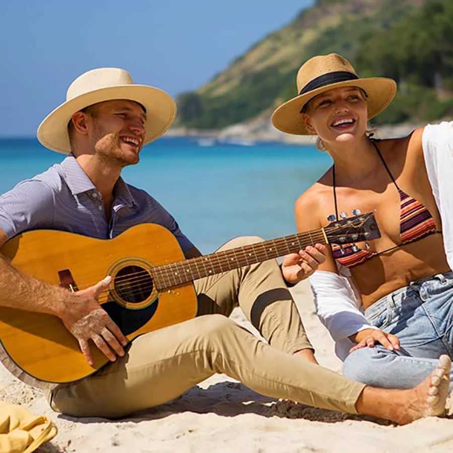 Sombrero panam de paja de ala ancha para hombre y mujer sombrero Fedora de verano para playa sombrero de paja UPF para mujer H260407