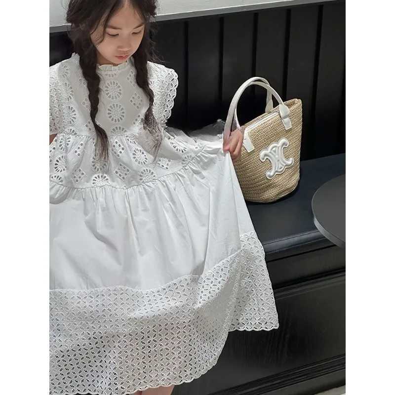 Cotton Medium To Large Childrens Clothing Lace White Dress Girls Princess Little Fresh Vest Dress 2025 Summer New Style H260407