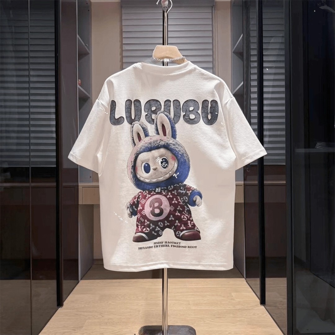 Luxury Designer Men's Casual Sportswear Cartoon Labubu Print Cotton Oversized T-shirt High-end Street Fashion Breathable Summer Activewear