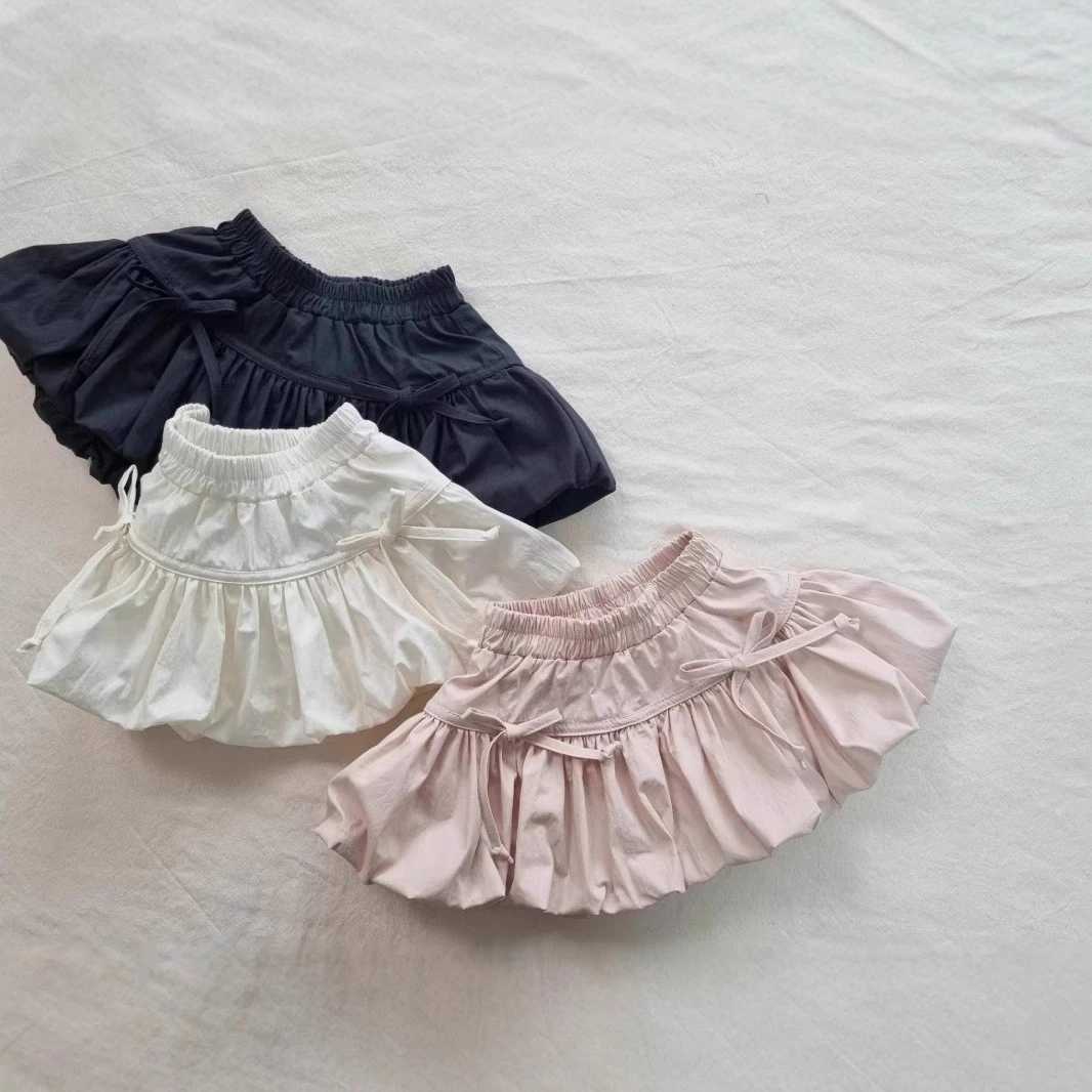 Q2548 Korean Style Girls Summer 2025 Cute Bow Knot Bloomer Skirt Half-length Short Skirt Childrens Clothing Fashion Trend H260407