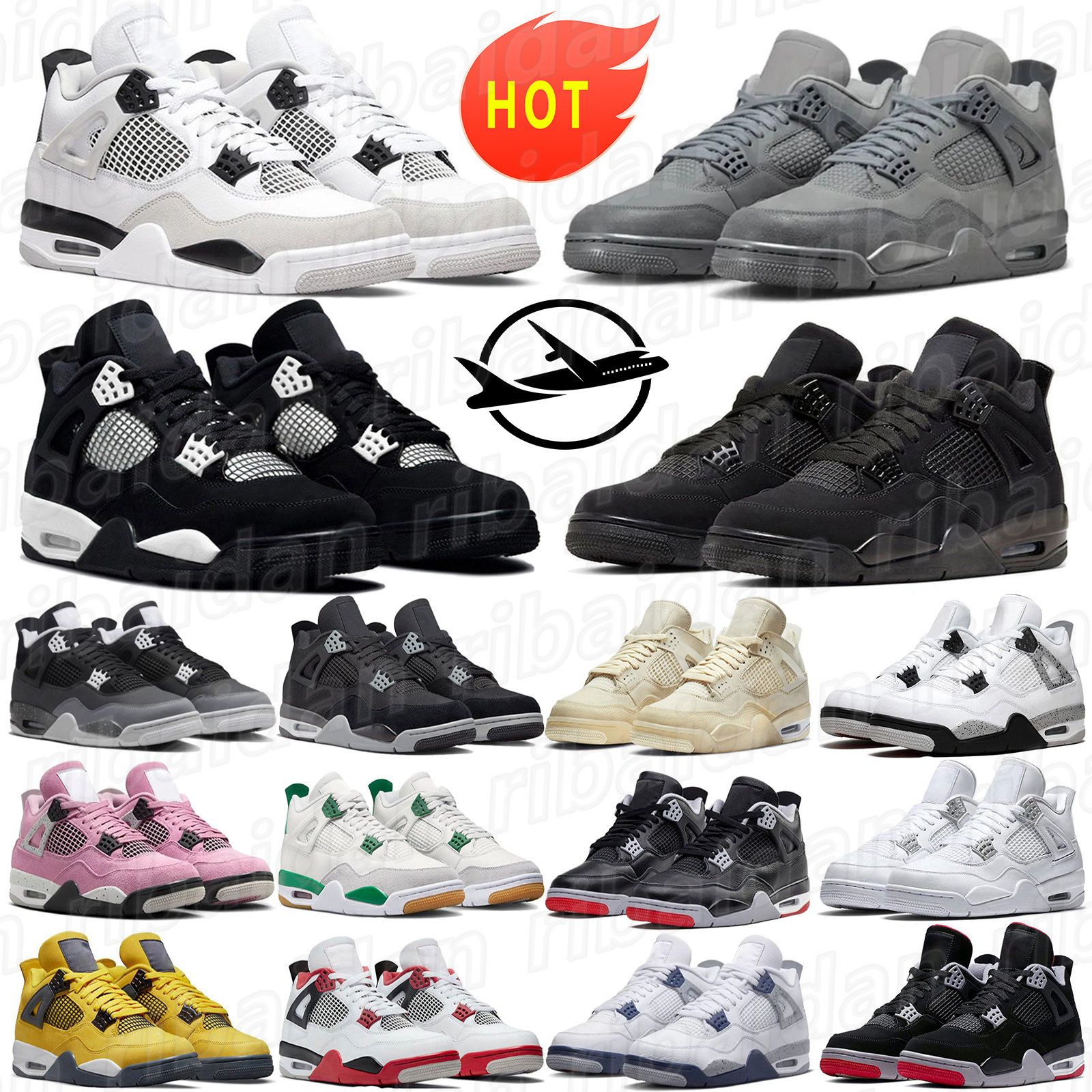 Men Sneakers mens shoe sneaker basketball shoes J4 4s Black Cat white Military Thunder Black grey red thunder Bred Midnight Navy size 36-47 o7RD#