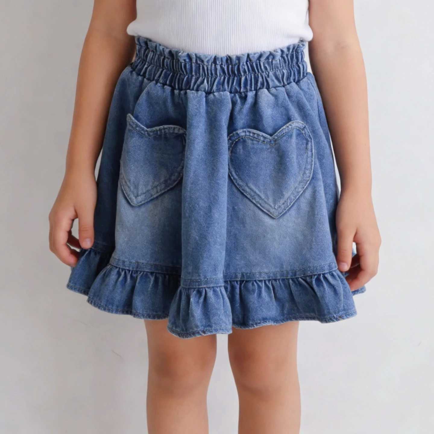 Q2799 Girls Denim Mini Skirt Spring/Summer New Arrival Korean Style Childrens Half-length Skirts for Little Girls H260407