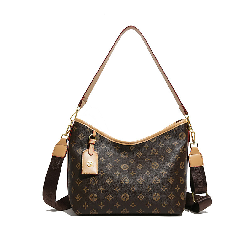Vintage Monogram Print Hobo Crossbody Bag for Women - Premium PU Leather 3-Way Handbag, Retro Luxury Everyday Purse