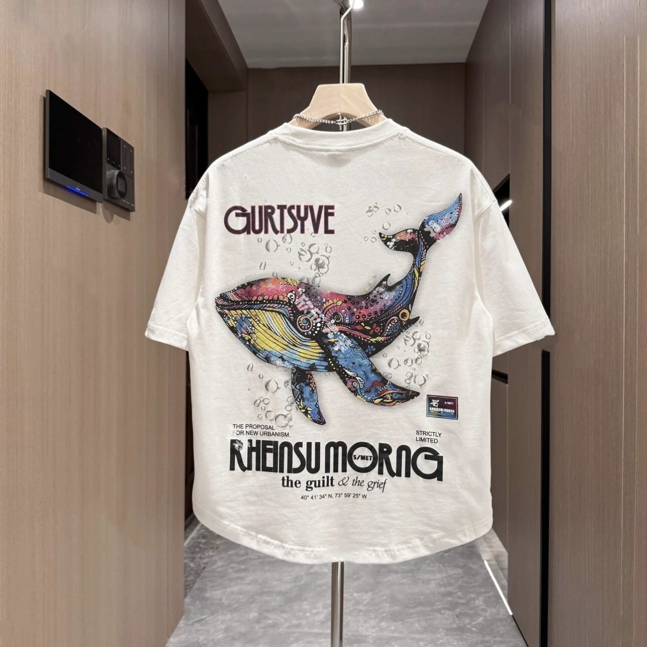 Designer Luxury Casual Sports Men's Whale Print Tee White Short Sleeve Crew Neck T-shirt With Nautical Graphic High-end Summer Streetwear Breatha