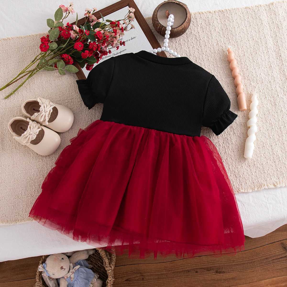Girls Dress Summer Bow Cartoon Mesh Short-Sleeve Baby Girl Dress Cute Princess New Year Baby Dress Baby Girl Clothes H260407