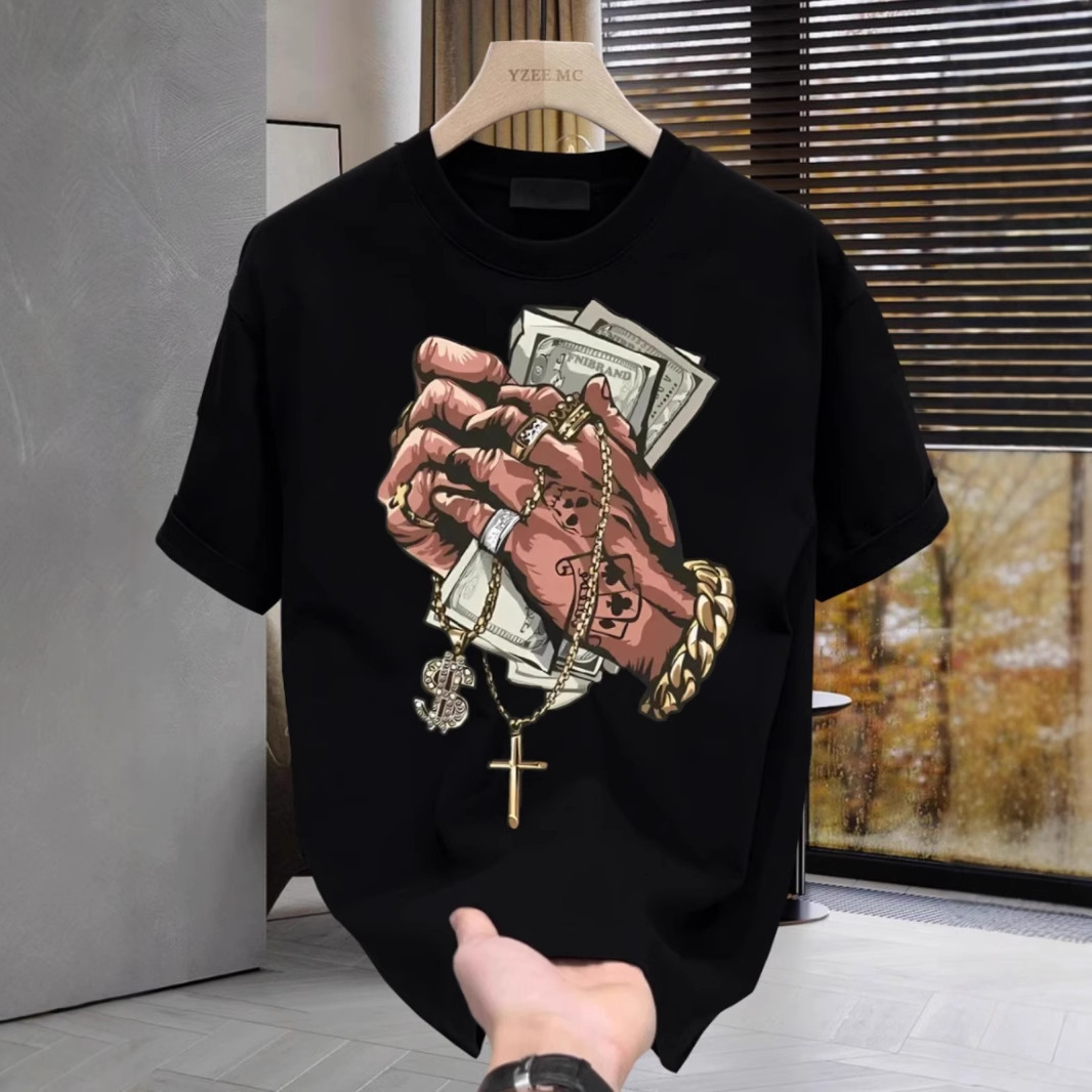 2026 New Designer Fashionable Luxury Boy Print Round Neck Short Sleeved Loose Fit Sports Multifunctional Men's T-shirt