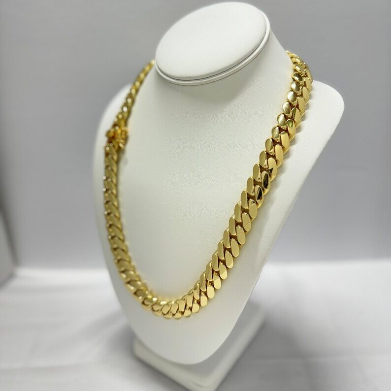 Miami Cuban Link Chain 12mm - 20mm 14k Gold Chain Gold Rose Gold Necklace and Bracelet