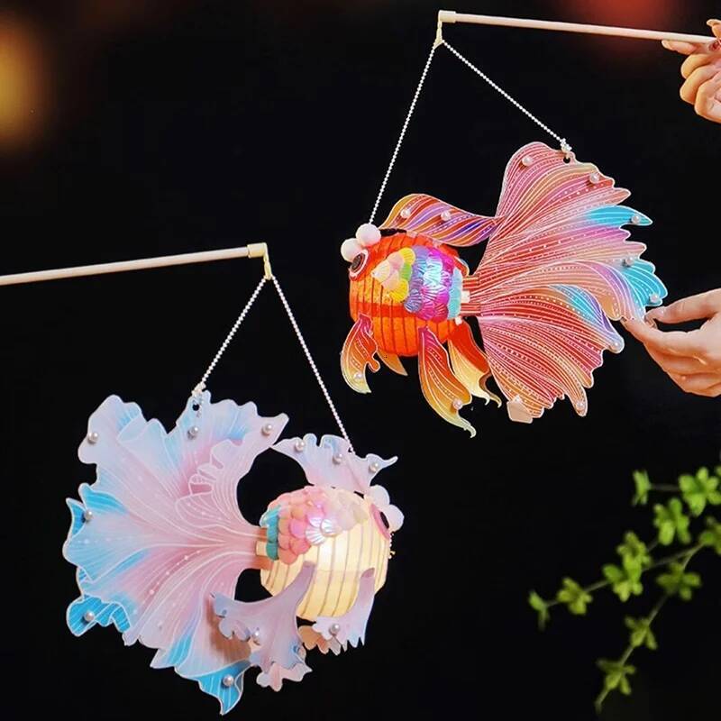 1Pcs LED Light Kids Mid-Autumn Festival Blessings Chinese New Year Glow Handheld Glowing Koi Carp Fish Lantern