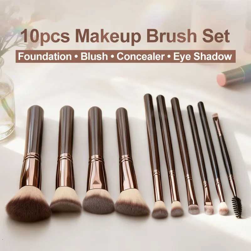 10pcs Makeup Brush Set Foundation Powder Blush Concealer Eye Shadow Professional Cosmetic Kit with Travel Case for Women Girl G Z260408